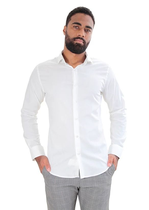 CAMISA MANGA LONGA SUPER SLIM BÁSICA COM ELASTANO