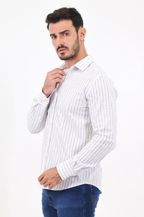 CAMISA SOCIAL MANGA LONGA SLIM FIT LISTRAS DUPLA
