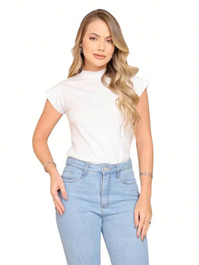 kit 3 T Shirt Muscle tee blusa gola alta feminina manga curta camiseta básica lisa preta branca nude