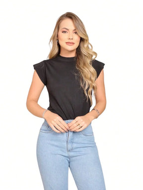 kit 3 T Shirt Muscle tee blusa gola alta feminina manga curta camiseta básica lisa preta branca nude