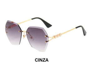 Óculos de Sol Poligonal Degradê com Pérolas