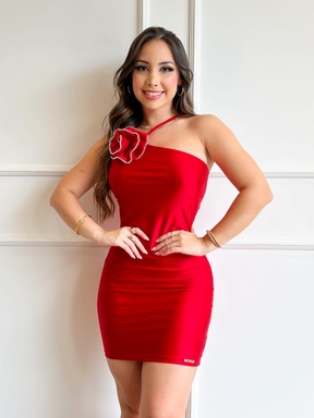 Vestido Curto Tubinho Aplique Removível de Flor Modern Flory