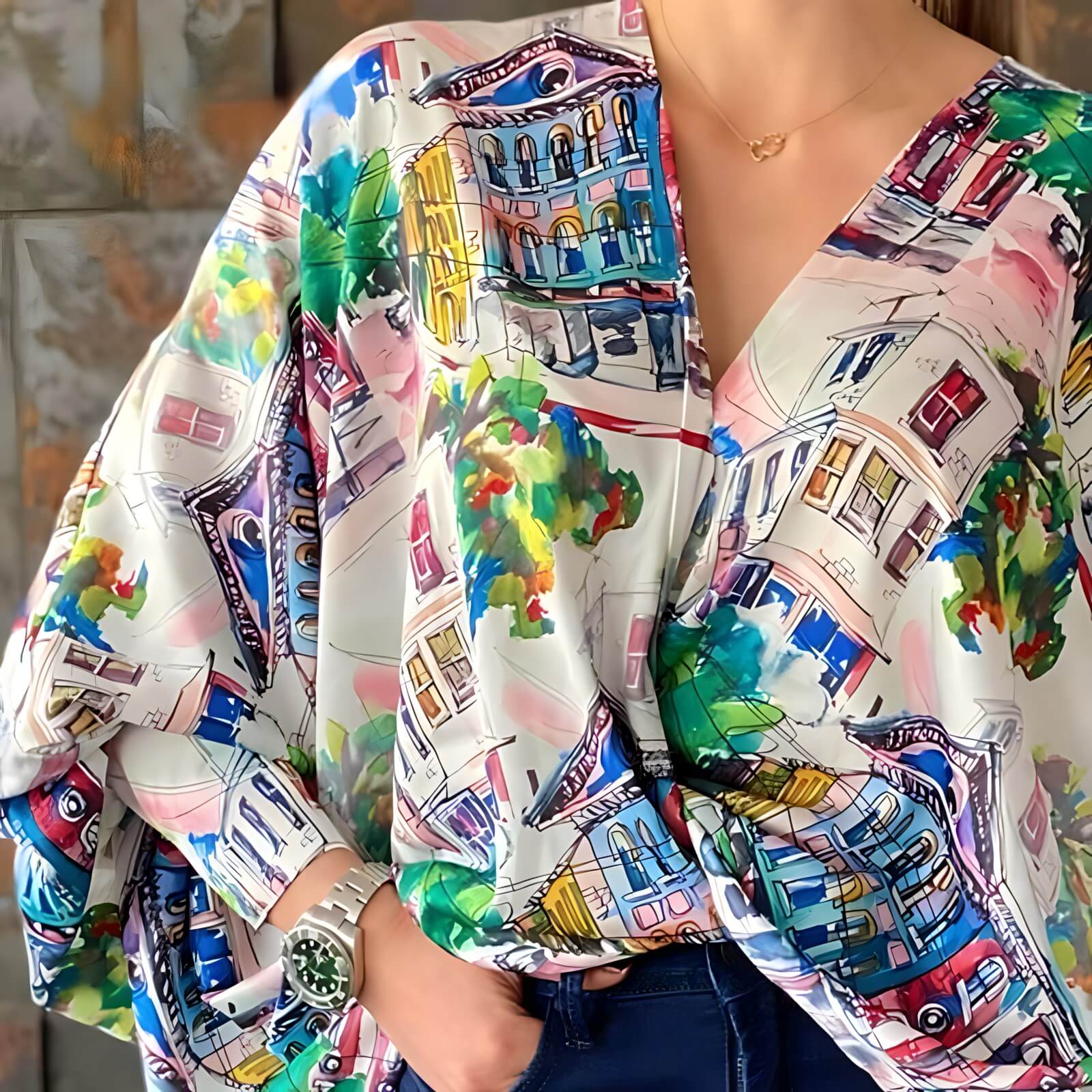 Blusa Estampada Decote V Maison