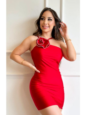 Vestido Curto Tubinho Aplique Removível de Flor Modern Flory