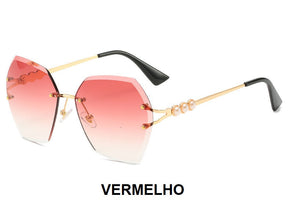 Óculos de Sol Poligonal Degradê com Pérolas