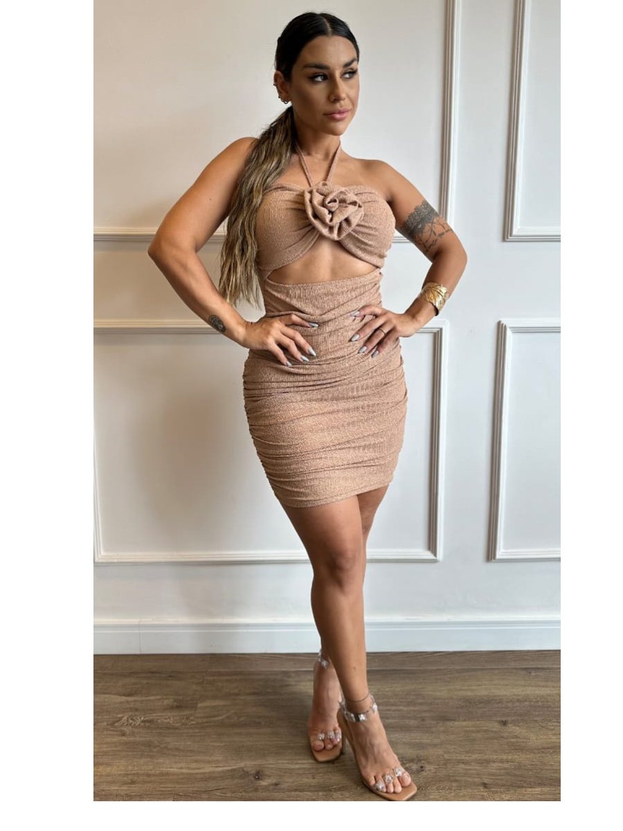 Vestido Curto com Aplique de Flor Modern Isa Lurex - FULL