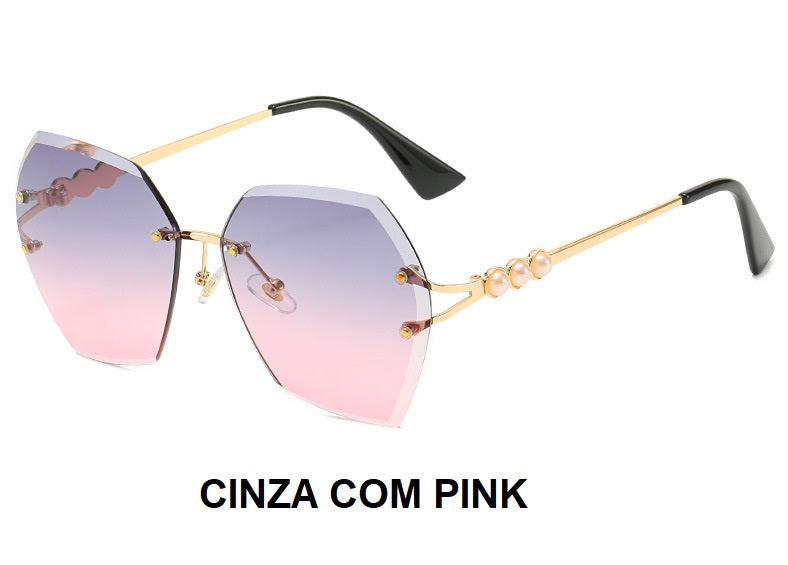 Óculos de Sol Poligonal Degradê com Pérolas