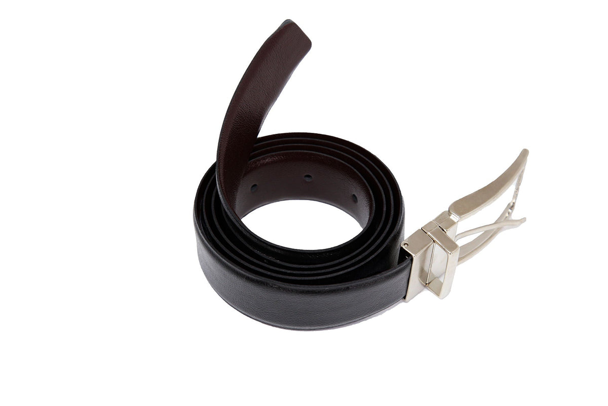 CINTO SOCIAL COURO DUPLA FACE FIVELA REVERSÍVEL 35MM PRETO/MARROM
