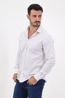 CAMISA SOCIAL MANGA LONGA SLIM FIT LISTRAS DUPLA