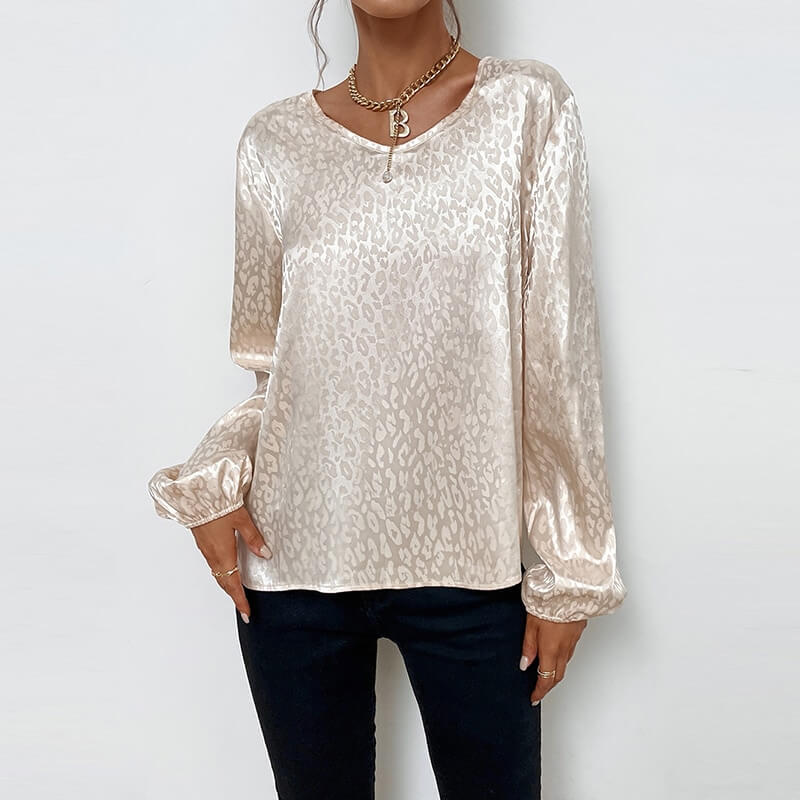 Blusa Casual de Cetim Leopard