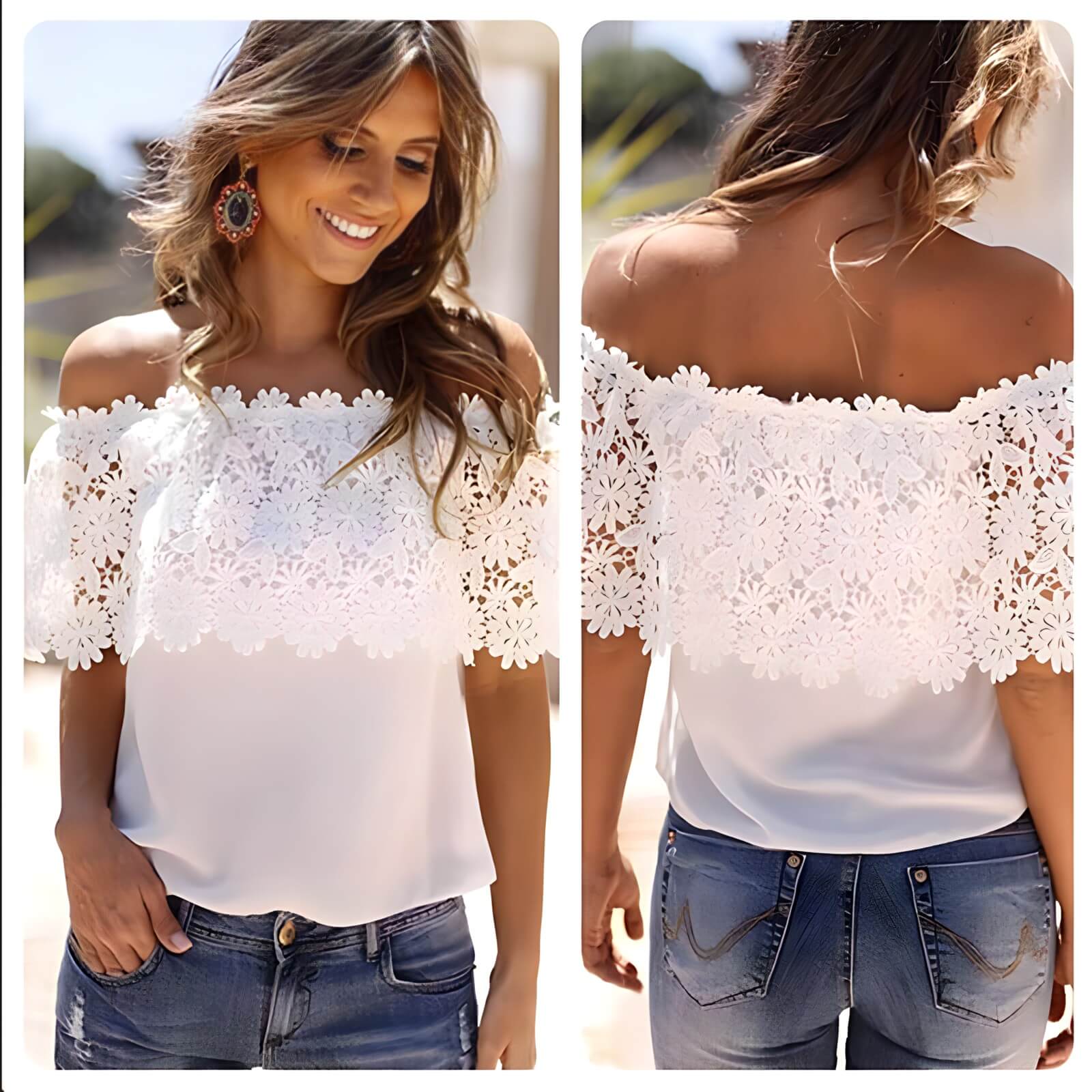 Blusa de Chiffon com Detalhes em Renda Alunita