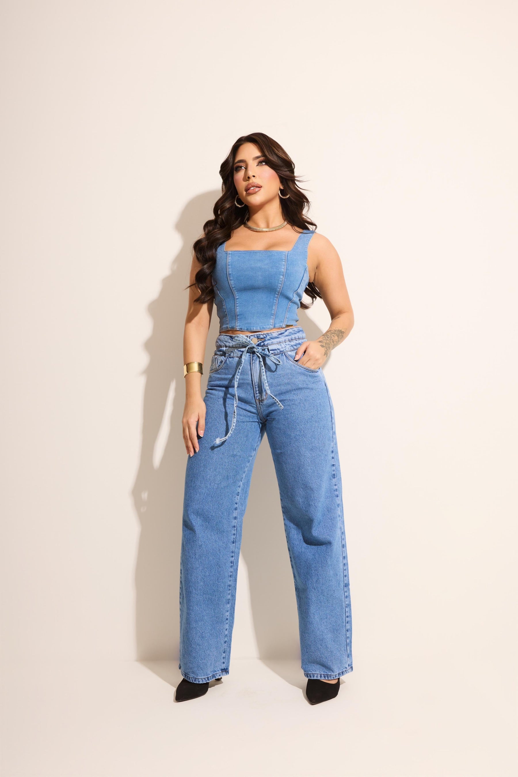Calça Jeans Wide Leg Modern Denim com Regulagem na Cintura - FULL