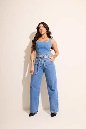 Calça Jeans Wide Leg Modern Denim com Regulagem na Cintura - FULL
