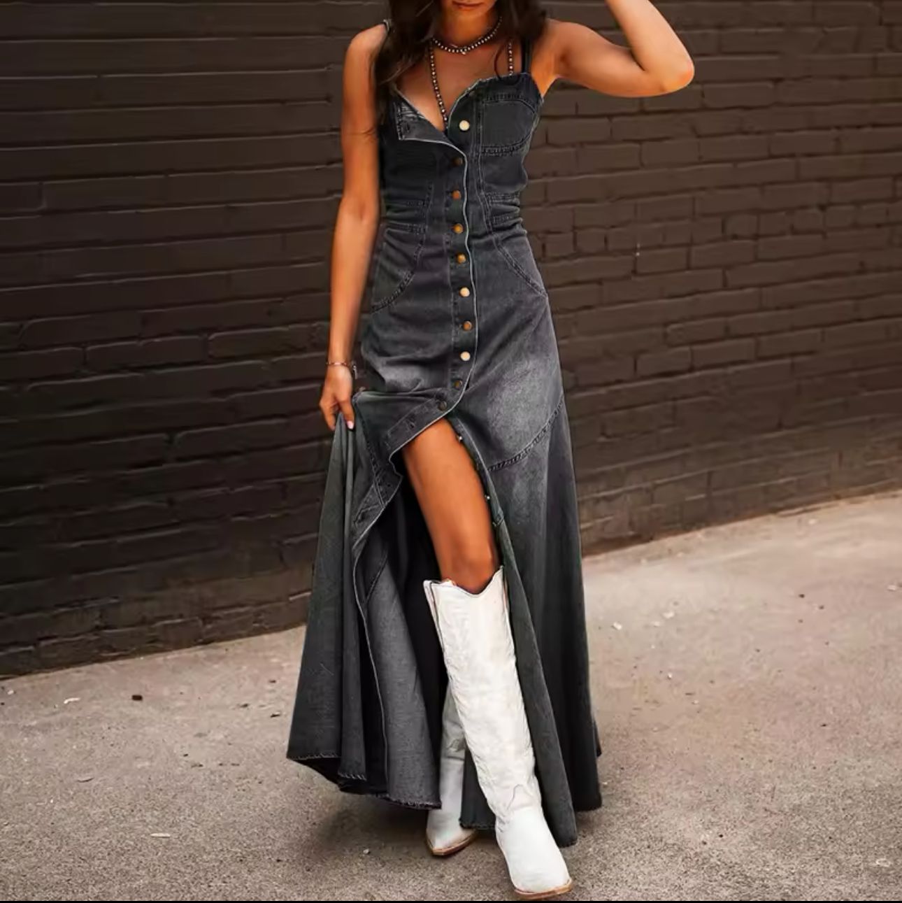 Vestido Longo Jeans com Botões Modern Betina