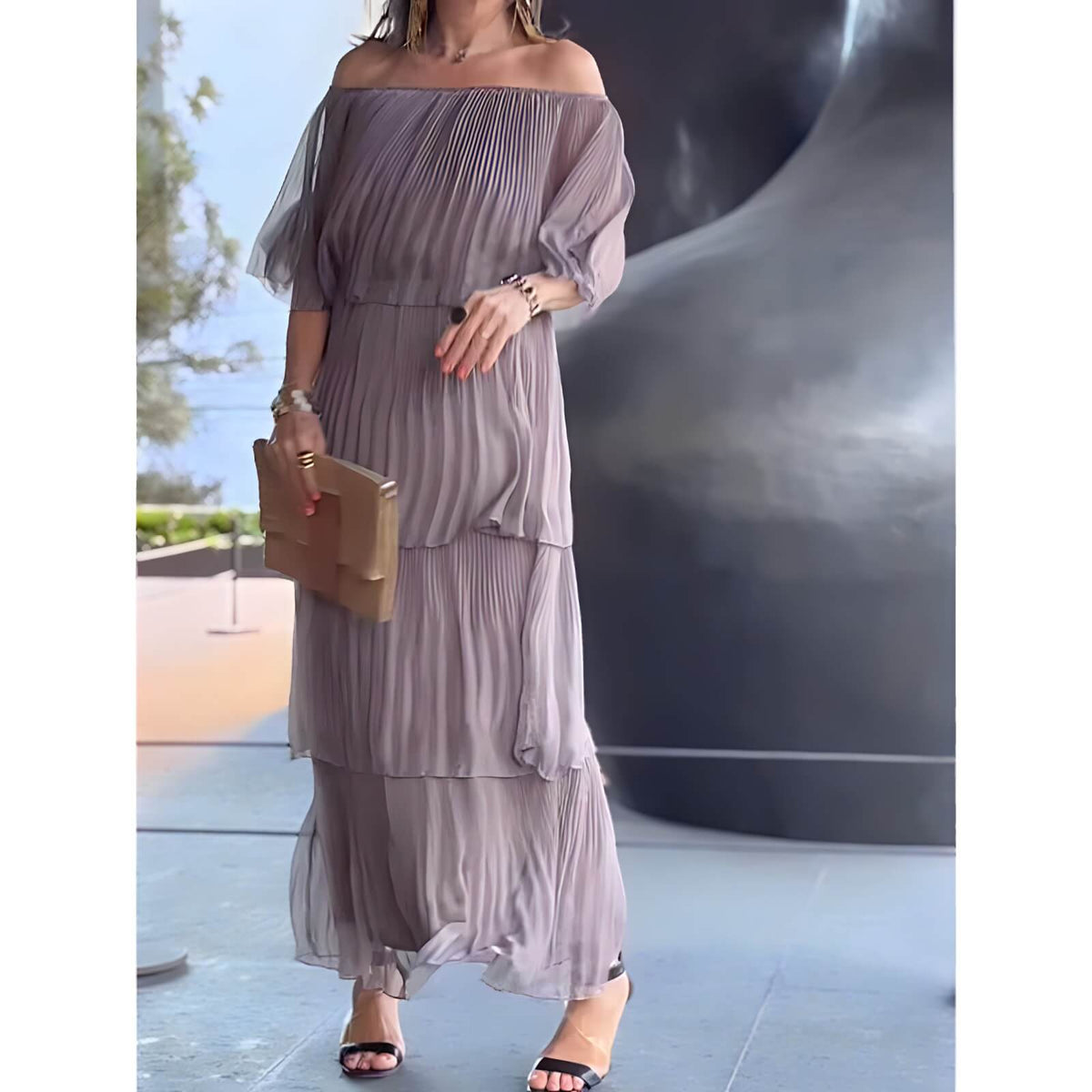 Vestido Mídi de Chiffon Plissalure