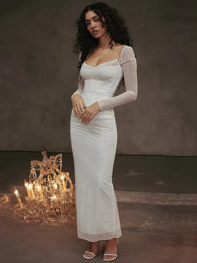 Vestido Longo com Espartilho em Camada Dupla de Tule Modern Luxury - Manga Longa - GOLDEN ERA