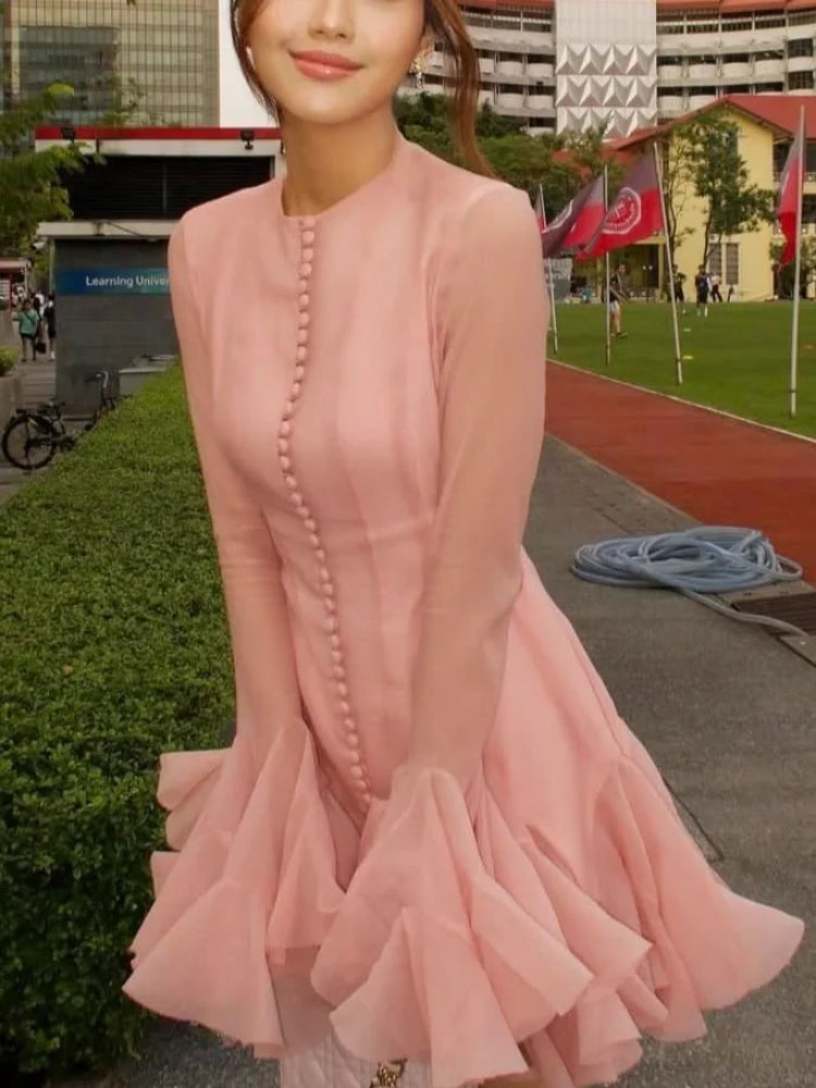 Vestido Manga Longa Com Babados Modern Louise