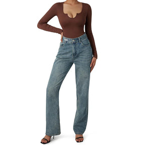 Body Suit Shape Slim Manga Longa com Decote