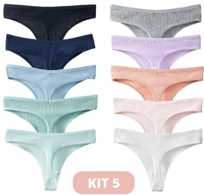 kit 5 Calcinhas Super Confortáveis em Algodão Tecido Luppo - Frete Grátis