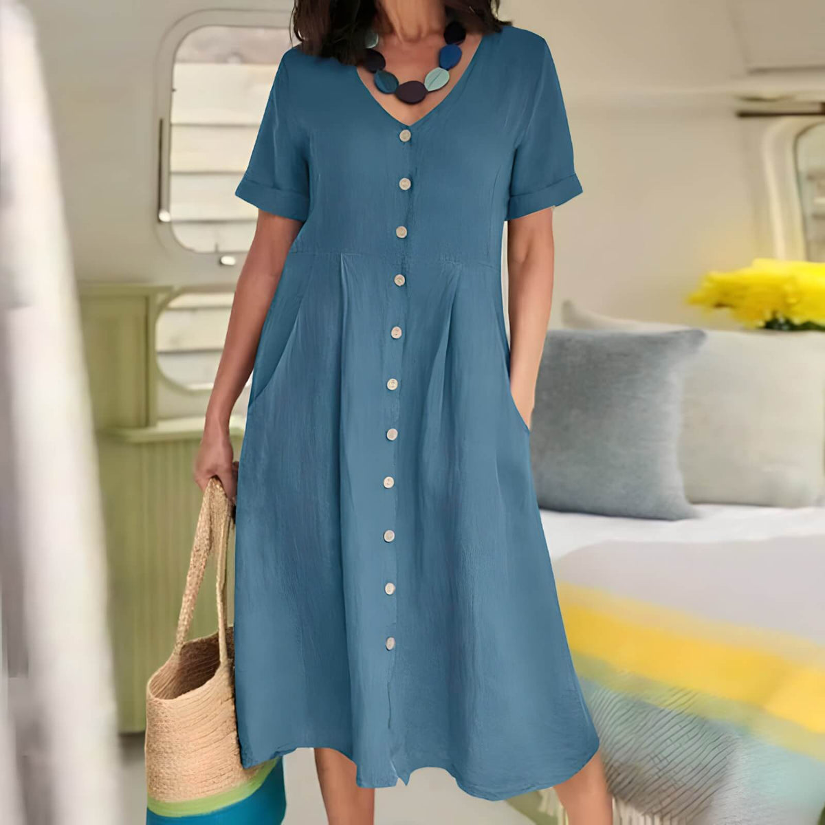 Vestido Mídi com Abotoamento Galata