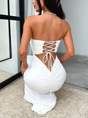 Vestido Longo Sem Alças com Amarraçoes e Empina Bumbum Modern Luane - FULL
