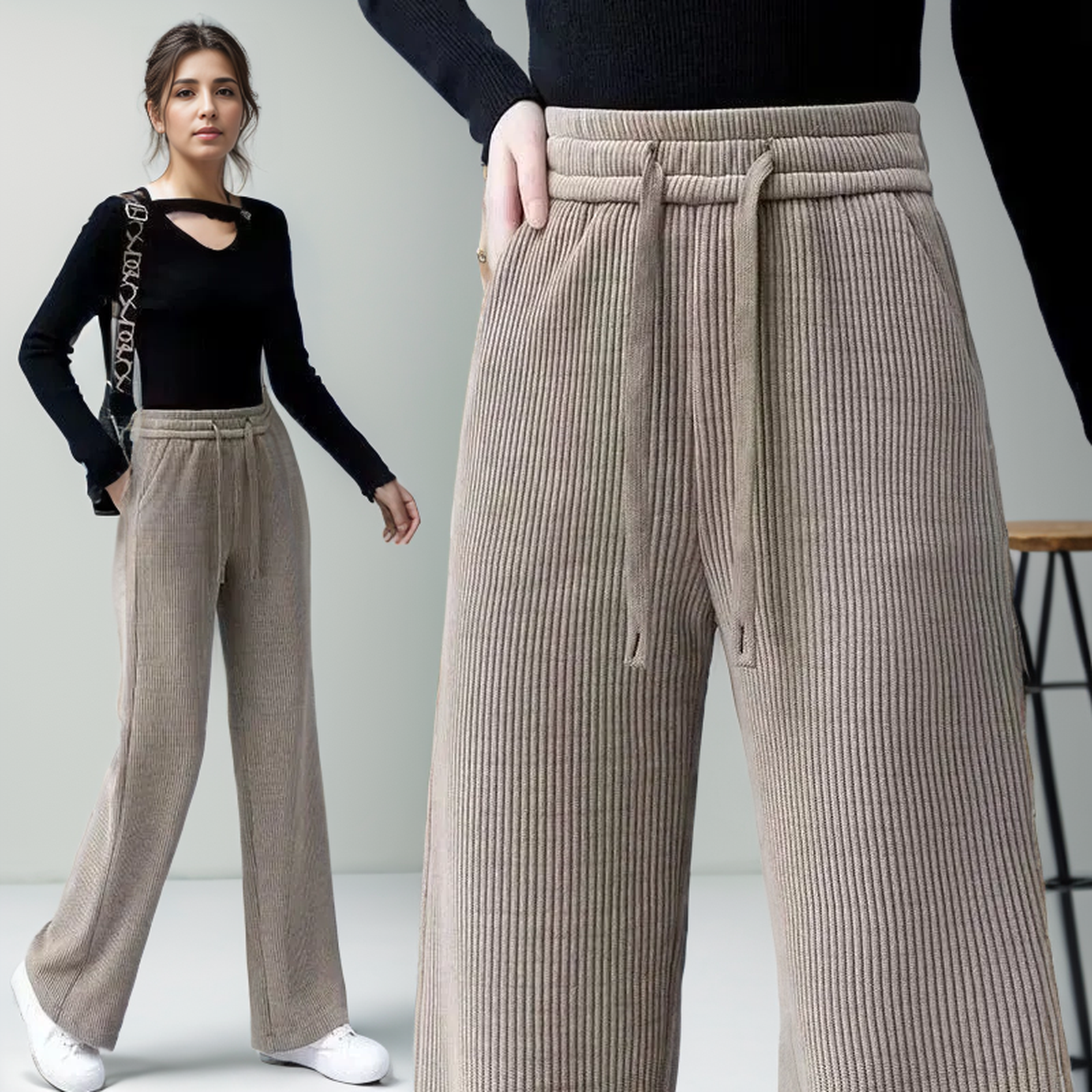 Calça Pantalona Palace™ Moletinho Suave / Camada Extra de Calor Aveludado para seu Inverno Elegante!