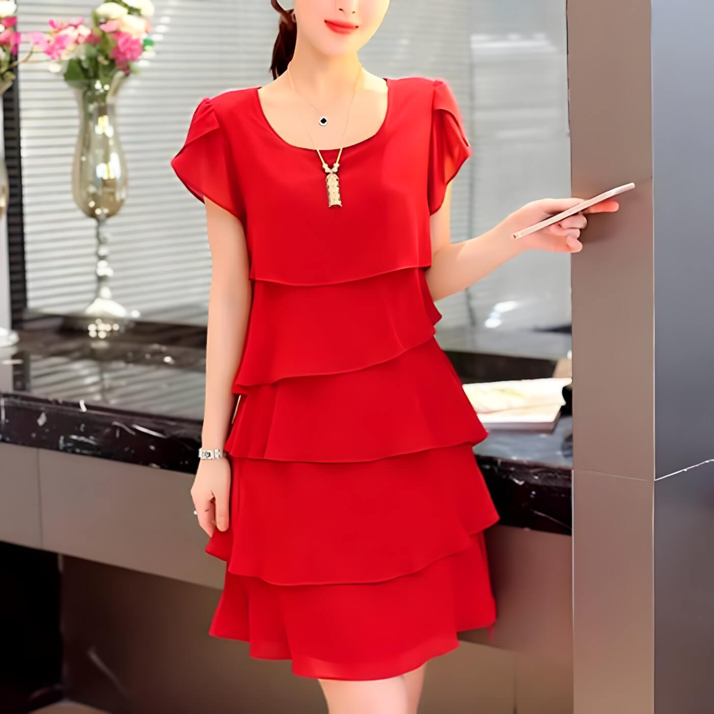 Vestido Curto em Camadas Maadi