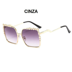 Óculos de Sol Quadrado Degradê com Pérolas