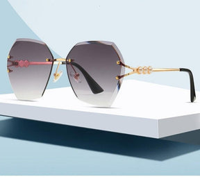 Óculos de Sol Poligonal Degradê com Pérolas